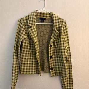 Lime Green Plaid Cropped Blazer Jacket